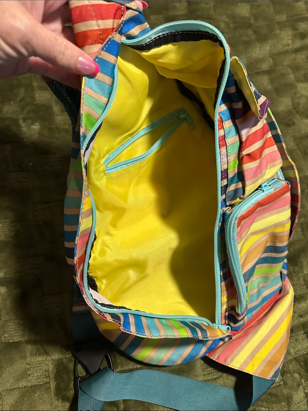 Kavu Multicolor Striped Sling Bag with Teal Strap - Picture 3 of 6